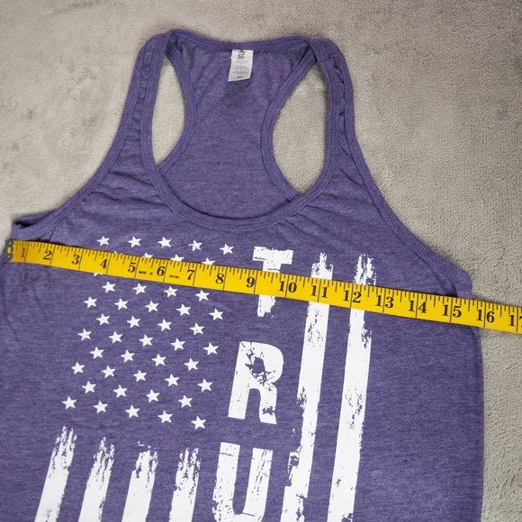 Women’s Medium Purple Trump American Flag Racerback Tank Top Patriotic USA Shirt - Picture 10 of 11